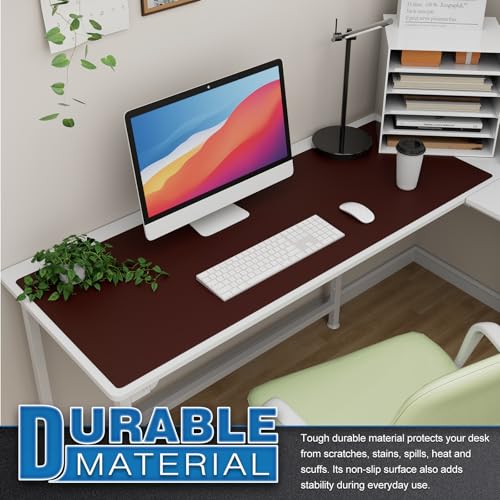 K KNODEL Large Office Leather Desk Mat, Mouse and Keyboard Pad, Computer and Laptop Mat, Desktop Protector and Cover, Writing Pad and Blotter (47.2"x17", Dark Brown) - color: Dark Brown, size: 47.2" x 17"