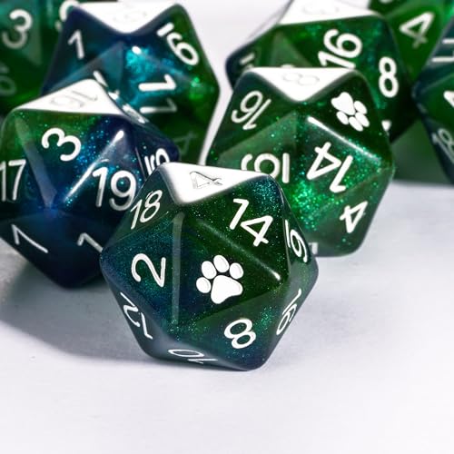 10-Pack Green D20 Dice Glitter 20 Sided Dice for DND Tabletop Games | Leather Storage Bag, DM Gift, for Dungeons and Dragons Role Playing Games - color: 10pcs D20 Blue Mixed Green