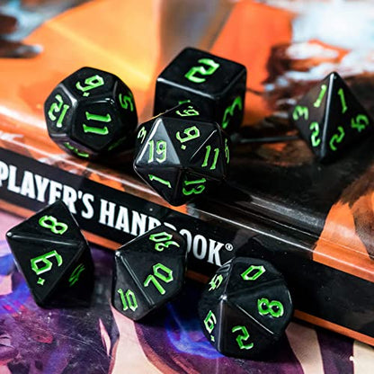 6 Sets DND Dice, Polyhedral Dice Set (42pcs) with Leather Dice Bag, D&D Dice Set for Dungeons and Dragons, RPG Table Games (Sickle Font Black Series) - color: 6 Sets All in Black