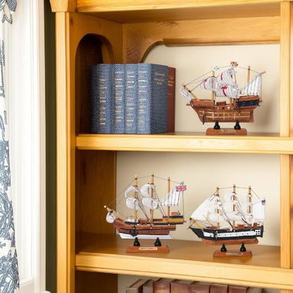 Historic Wooden Ship Models 6inch Set of 3, Mayflower, Santa Maria, USS Constitution, Nautical Ship Decor for Home Office Shelf, Maritime Collectible Gift for Son