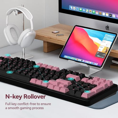 AUSDOM 98Pro Wireless Mechanical Keyboard, Tri-Mode BT/2.4GHz/USB-C Hot Swappable Custom Gaming Keyboard with Backlit, Gasket Structure, Linear Switches for Windows/Mac/PC (Clicky Sound) - color: Pink