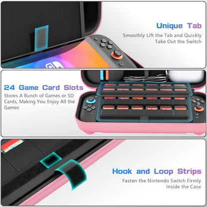 daydayup Switch Carrying Case Compatible with Nintendo Switch 2, with 24 Games Cartridges Protective Hard Shell Travel Carrying Pouch DS Case Pink - color: Pink, size: 2025-Inch
