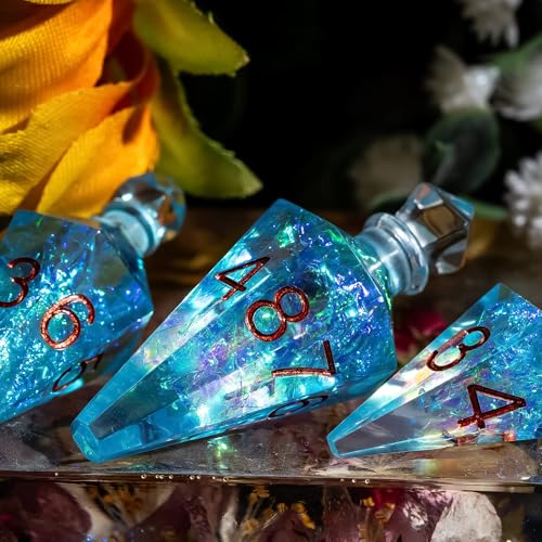 7PCS Potion DND Dice Set,Transparent Sharp Edge Die Set D&D RPG Polyhedral Dice,for Dungeons and Dragons TTRPG Games Roleplaying Games.(Blue Galaxy) - color: Blue Galaxy
