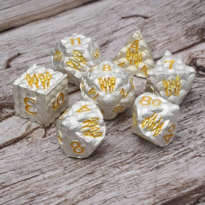 Dragon Scale Metal Dice Set-Dragon Claw,with Gift Metal Box for TTRPG Tabletop Gaming,Dungeon Masters,RPG Adventures(White) - color: White