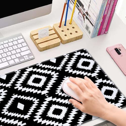 Desk Mat Large Mouse Pad, Black White Geometric Aesthetic XL Mouse Pad Extended Full Desk Gaming Mousepad XL Long Keyboard Mouse Mat Desk Pad 31.5''X11.8'' Desk Accessories for Women Men - color: Black White Geometric Pattern