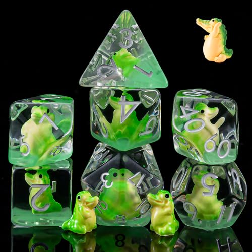 Crocodile Resin Dice Set,Polyhedral Dice Animal Inclusion Dice,RPG D&D Dice Set for Dungeons and Dragons MTG RPG Role Playing Games - color: Crocodile