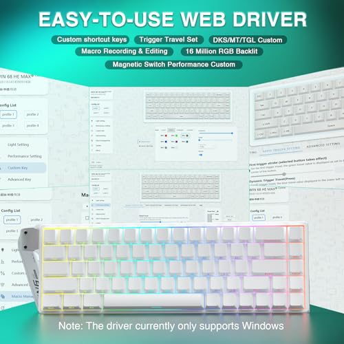 AULA WIN68 HE Mechanical Gaming Keyboard 60%, Hall Effect Magnetic Switch, Fast Trigger Mode Adjustable Actuation, 8000Hz Polling Rate, RGB Backlit, Wired White Keyboard for Laptop/PC Gamer - color: White-standard version