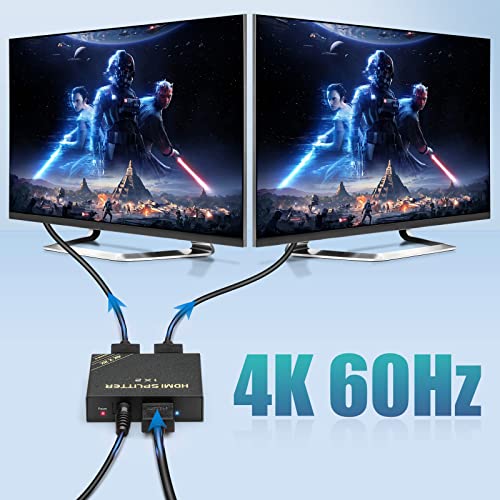 HDMI Splitter 1 in 2 Out 60Hz - HDCP Bypass 2.3, HDR, Dolby/DTS 5.1/7.1 - Compatible with Firestick 4k Max, PS3/PS5 & Elgato HD60s/x/Pro, Apple TV 4K, Retrotink, Roku Stick, NOT for Phone - size: Splitter 1x2 4K@60Hz