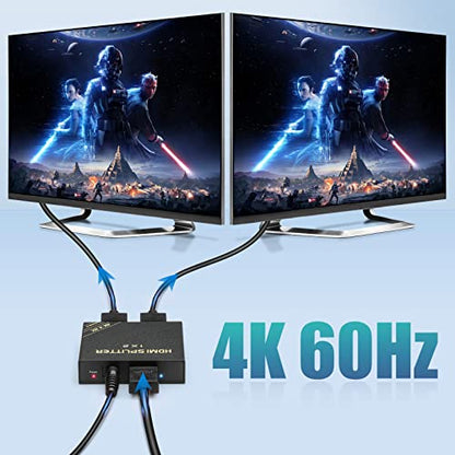 HDMI Splitter 1 in 2 Out 60Hz - HDCP Bypass 2.3, HDR, Dolby/DTS 5.1/7.1 - Compatible with Firestick 4k Max, PS3/PS5 & Elgato HD60s/x/Pro, Apple TV 4K, Retrotink, Roku Stick, NOT for Phone - size: Splitter 1x2 4K@60Hz