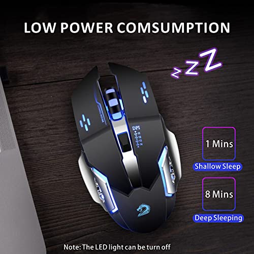 Uciefy Q85 Rechargeable Wireless Gaming Mouse, 2.4G LED Optical Silent Wireless Computer Mouse with 4 LED Light, 3 Adjustable DPI, Ergonomic Design, Auto Sleeping (Black) - color: Black