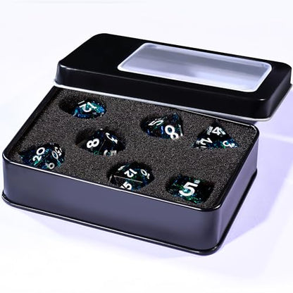 AUSTOR 7-Die DND Dice Set Handmade Sharp Edge Polyhedral Dice for Dungeons and Dragons D&D RPG MTG Table Games（Dark Star, Silver） - color: Dark Star,silver