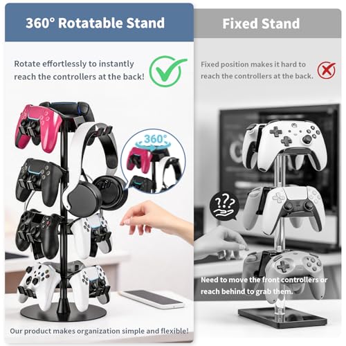 Controller Holder Stand 4 Tiers for Desk, Aluminum Alloy Rotatable Gaming Headset Stand for PS5/PS4/Xbox/Switch2/PS Controller/Headphone Holder for 12 Packs Controller - size: 4 Tiers