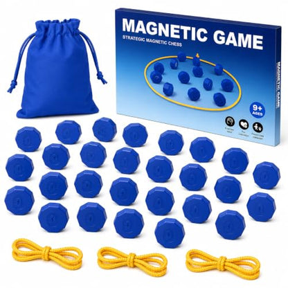 Magnetic Chess Game with 24 Full-Size Stones, Magnet Game with 3 String & Portable Storage Bag, Strategy Board Game for Family Game Night, Indoor Outdoor Use for Kids Adults
