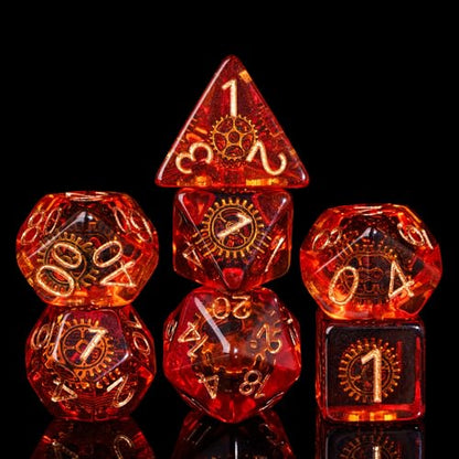 Cusdie DND Dice Set Filled with Gears Polyhedral Dice Sets for Playing DND Dice (Red Copper Gears) - color: Red Copper Gears