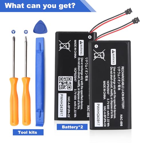 2pack HAC-006 Battery for Switch Joycon Controller Replacement for Nintendo | Compatible with Nintendo Switch Left & Right Joy Con Controller Battery Pack Lithium Ion 3.7V 600mAh Joy-Con HAC-015 HAC-016