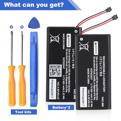 2pack HAC-006 Battery for Switch Joycon Controller Replacement for Nintendo | Compatible with Nintendo Switch Left & Right Joy Con Controller Battery Pack Lithium Ion 3.7V 600mAh Joy-Con HAC-015 HAC-016