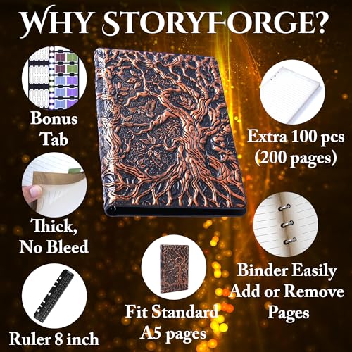 Notebook Journal, Refillable Binder for DND - 3D Tree of Life Design (A5) | A5 400 Pages (200 Sheets), Perfect for Dungeons and Dragons (D&D), Bonus Tabs and Ruler, for Players and DM's - color: Copper