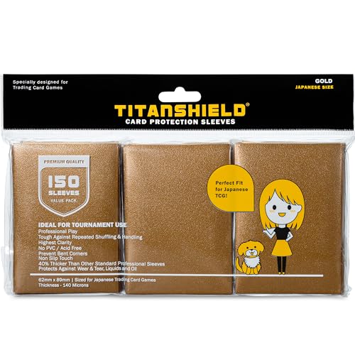 TitanShield (150 Sleeve) Colored Small Japanese Sized Trading Card Sleeves Deck Protector for Yu-Gi-Oh, Cardfight!! Vanguard & More (Gold) - color: Gold