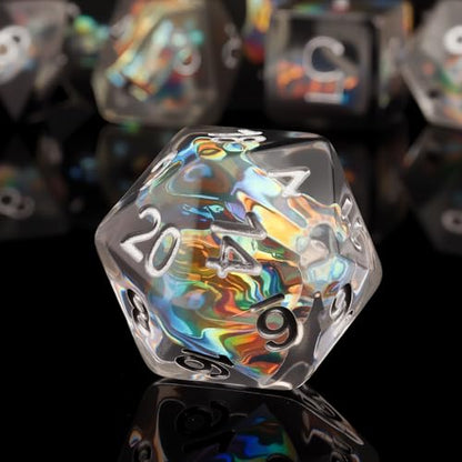 Haxtec DND Dice Set, 7 Pcs Iridescent Resin Polyhedral RPG Dice | Black Clear Role Playing Games Dice with Velvet Pouch, Compatible with Dungeons and Dragons, Gifts for D&D Lovers - color: Black White