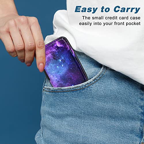 Credit Card Holder, Mini Aluminum Card Wallet RFID Blocking Slim Metal Hard Card Case for Women Men, Galaxy - color: Galaxy