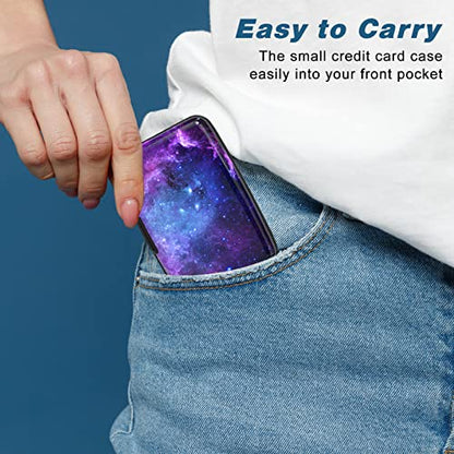 Credit Card Holder, Mini Aluminum Card Wallet RFID Blocking Slim Metal Hard Card Case for Women Men, Galaxy - color: Galaxy
