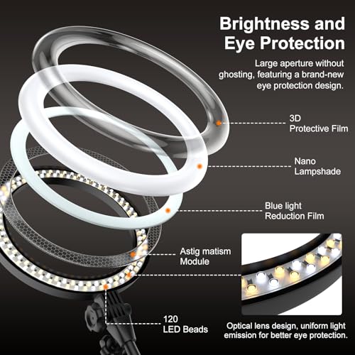 10'' Desk Ring Light with Stand – Zoom Lighting with Phone Holder for Computer・Video Calls・Conference – CRI95 LED Adjustable Circle Light, 10'' Large Lamp Head, Content Creator Friendly - color: Black