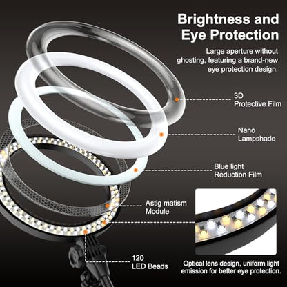 10'' Desk Ring Light with Stand – Zoom Lighting with Phone Holder for Computer・Video Calls・Conference – CRI95 LED Adjustable Circle Light, 10'' Large Lamp Head, Content Creator Friendly - color: Black