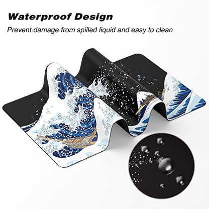 Extended Gaming Mouse Pad, XXL Large Desk Pad 30 x 14 Inch, Big Computer Keyboard Mousepad, Waterproof Mouse Mat with Stitched Edges and Non-Slip Base for Women Office Gaming, Sea Waves - color: Sea Waves