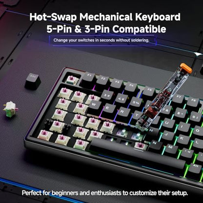 TMKB T81E Mechanical Gaming Keyboard, 75% Gasket Mount Wired Keyboard with Knob & 5-Layer Sound Dampening, Hot-Swappable, RGB Backlit, 82 Keys for Windows/Mac/Linux - Black