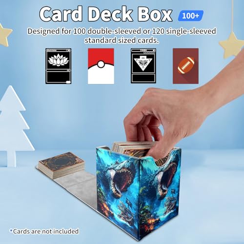 Card Deck Box for MTG Commander,Collectible Trading Storage Box Fits 120+ Single Sleeved Cards Magnetic Case PU Leather for Magic Commander TCG CCG MTG,Blue Dinosaur Ocean - color: Blue Dinosaur Ocean