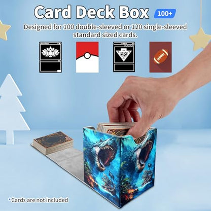 Card Deck Box for MTG Commander,Collectible Trading Storage Box Fits 120+ Single Sleeved Cards Magnetic Case PU Leather for Magic Commander TCG CCG MTG,Blue Dinosaur Ocean - color: Blue Dinosaur Ocean