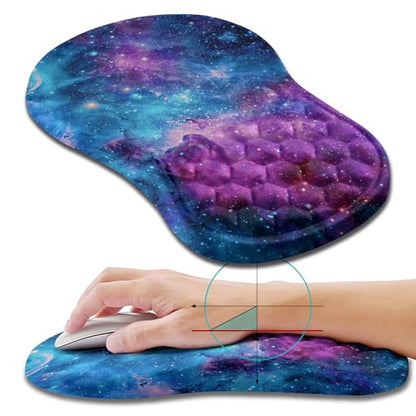 Hokafenle Ergonomic Mouse Pad Wrist Support, Wrist Rest Mousepad for Carpal Tunnel Pain Relief with Integrated Memory Foam Slope Massage Bulge (11.8x7.9 inch,Galaxy Nebula Space - color: KM19-Galaxy Nebula Space