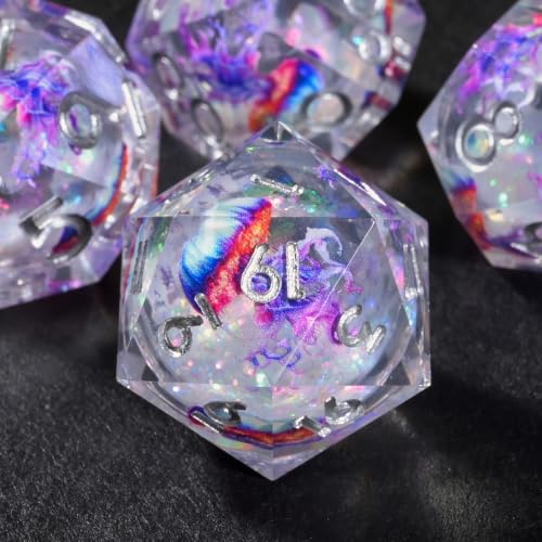 DND Dice Set Polyhedral, Translucent Liquid Core Dice, Resin Jellyfish-White Glitter Design for Dungeons Dragons D and D TRPG Gaming Dice(White Glitter) - color: Jellyfish-white Glitter