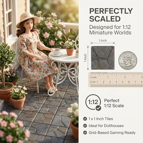 Dollhouse Miniature Paving Stones, Tiles for Modeling | Set of 50 pcs for Fairy Gardens and Tabletop Builds, REDUCIO! - color: Medieval Courtyard Pavement