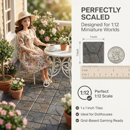 Dollhouse Miniature Paving Stones, Tiles for Modeling | Set of 50 pcs for Fairy Gardens and Tabletop Builds, REDUCIO! - color: Medieval Courtyard Pavement