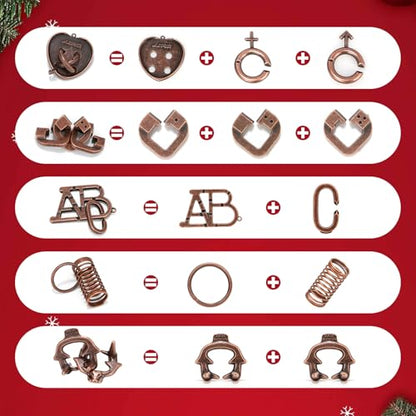 24 Pcs Brain Teaser Puzzles for Adults - Metal Puzzles 3D Puzzle Game Toys for Adults Teens - Wooden Unlock Interlocking Puzzle Adult IQ Education Smart Toys - style: Style B