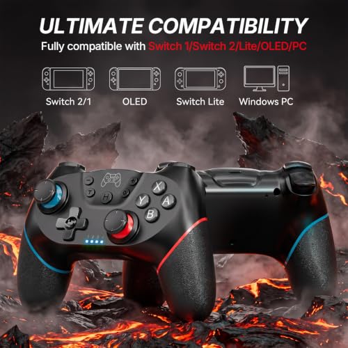 Diswoe Wireless Pro Controller for Switch 1/Switch 2/Lite/OLED/PC | Hall Effect Trigger & Joystick, Anti-Drift Remote with One-Key Wake-up, Zero Latency, Turbo, Dual Vibration, Ergonomic Design - color: black