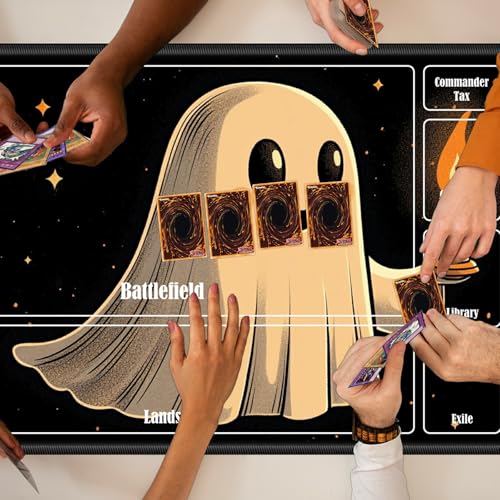 MTG Playmat with Zones, TCG Card Game Play Mat with Stitched Edges, Non-Slip Rubber Base Gaming Desk Mat, Smooth Surface 24 x 14 Inch, Halloween Ghost Candles - color: Halloween Ghost Candles, size: Zone 1