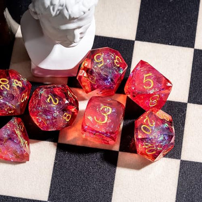 7PCS DND Dice Set,Transparent Sharp Edge Dice Set D&D RPG Polyhedral Die,for Dungeons and Dragons TTRPG Games Roleplaying Games,with Gift Box(Red) - color: Galaxy Red