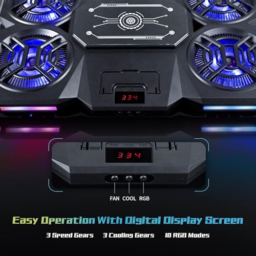 Laptop Cooling Pad with Thermoelectric Cooler and 4 Fans, Powerful Laptop Cooler, Independent Control, Multi-Gear Adjustment, RGB, 14-21 Inch Laptop Stand (14"/15.6"/17"/21")