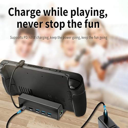 6-in-1 Docking Station for Handheld Gaming Console, USB C to 4k @ 60hz Adapter with Gigabit Ethernet, 3 3.0 a & 1 C Port, 90w Pd Charging Dock