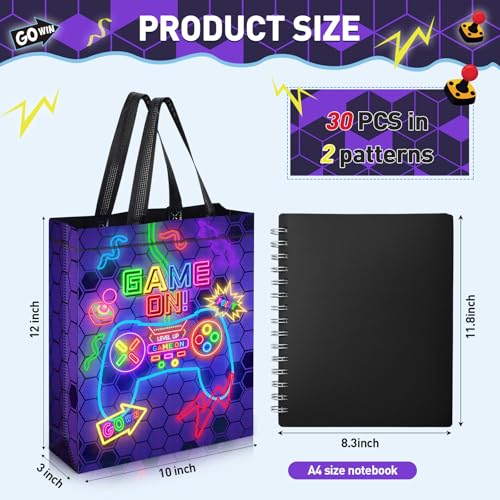 Sweetude 30 Pcs Video Game Gift Bag with Handle Game Party Supplies Reusable Gaming Neon Goody Bag, 2 Styles - style: Neon