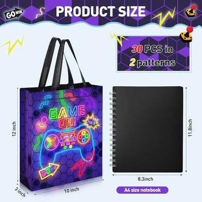 Sweetude 30 Pcs Video Game Gift Bag with Handle Game Party Supplies Reusable Gaming Neon Goody Bag, 2 Styles - style: Neon