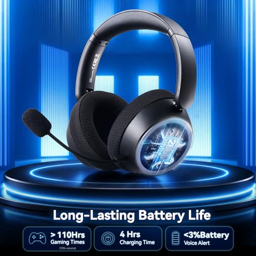 Wireless Gaming Headset with Mic Over Ear Headphones Noise Cancelling | 13Ms Latency,110H Battery,4-in-1 Connection,Foldable,Black Bluetooth Headset Headphones for PS5,Xbox,PC,PS4,Mac,Switch,Mobile