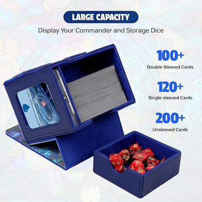 Katomula Card Deck Box for MTG Commander, Trading Cards Case Holds 100 Double-Sleeved Cards with Commander Display and Dice Tray-Island - style: Island