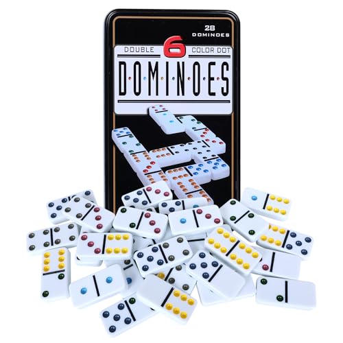Offelec Double Six Dominoes Set | 28 Domino Tiles Double 6 Dominos with Storage Tin | Classic Family Game for Kids & Adults | Ideal for Travel, Game Nights & Educational Fun | 2-4 Players - color: Double 6 Dominoes