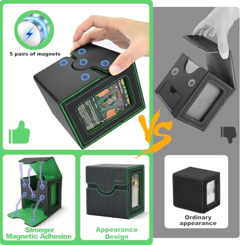 Commander Deck Box for MTG/PTCG/TCG - Patent Pending, Black Green | Card Deck Box with Display Fits 100+ Double-Sleeved Cards, Magnetic Trading Card Box with Dice Tray & 35PT Card Holder - color: Black Green
