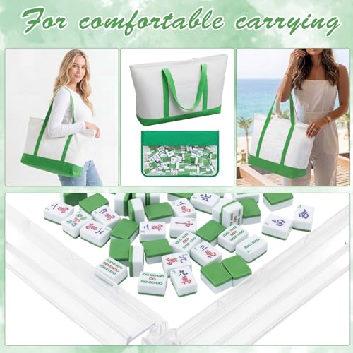 Soulchen 1.2 Inch Green Houseplant American Mahjong Set, 168 Pcs Tiles | Engraved, Tote Bag Dice Carry Pouch, Complete American Mahjong Set, Game Night Travel Vacation Collection Gift - color: Green, size: 1.2 Inch