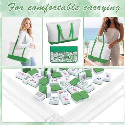 Soulchen 1.2 Inch Green Houseplant American Mahjong Set, 168 Pcs Tiles | Engraved, Tote Bag Dice Carry Pouch, Complete American Mahjong Set, Game Night Travel Vacation Collection Gift - color: Green, size: 1.2 Inch