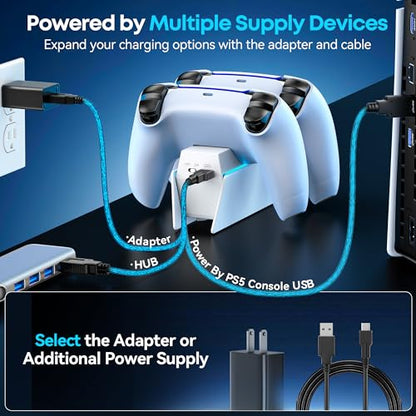 P5 Controller Charger with Fast Charging AC Adapter, P5 Controller Charging Station Stand for PlayStation 5, Docking Station Replacement for P 5 Accessories Kits, White - color: White